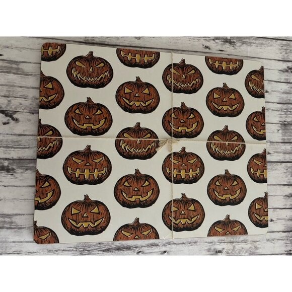 NEW Pottery Barn Jack O Lantern Cork Placemats Set 4 Pumpkin Halloween - Picture 1 of 7